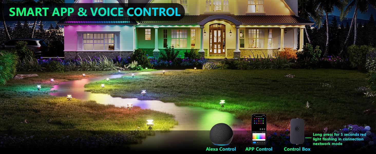 50 ft Smart RGBCW LED Pathway Lights 15-Pack IP67 Waterproof for Pathways Yards Lawns Patios Pool Fences Party Decorations Compatible with Alexa Google Assistant