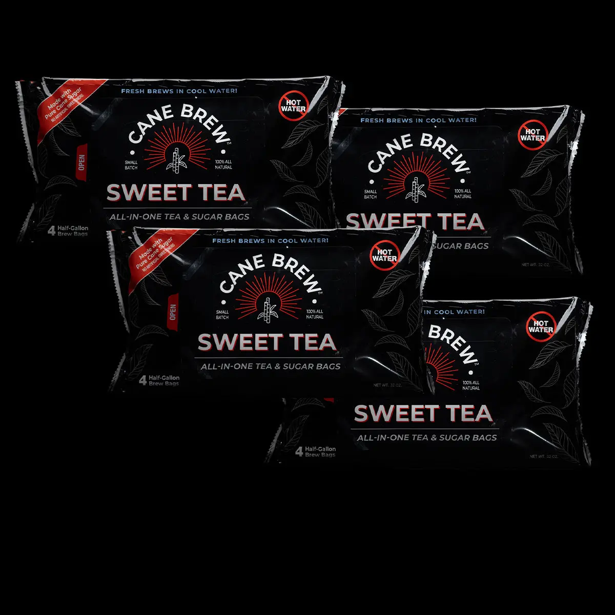Cane Brew Sweet Tea 4 Pack - 16 Half-Gallon Tea & Sugar Bags - Makes 8 Gallons - Gluten Free - Non-Returnable