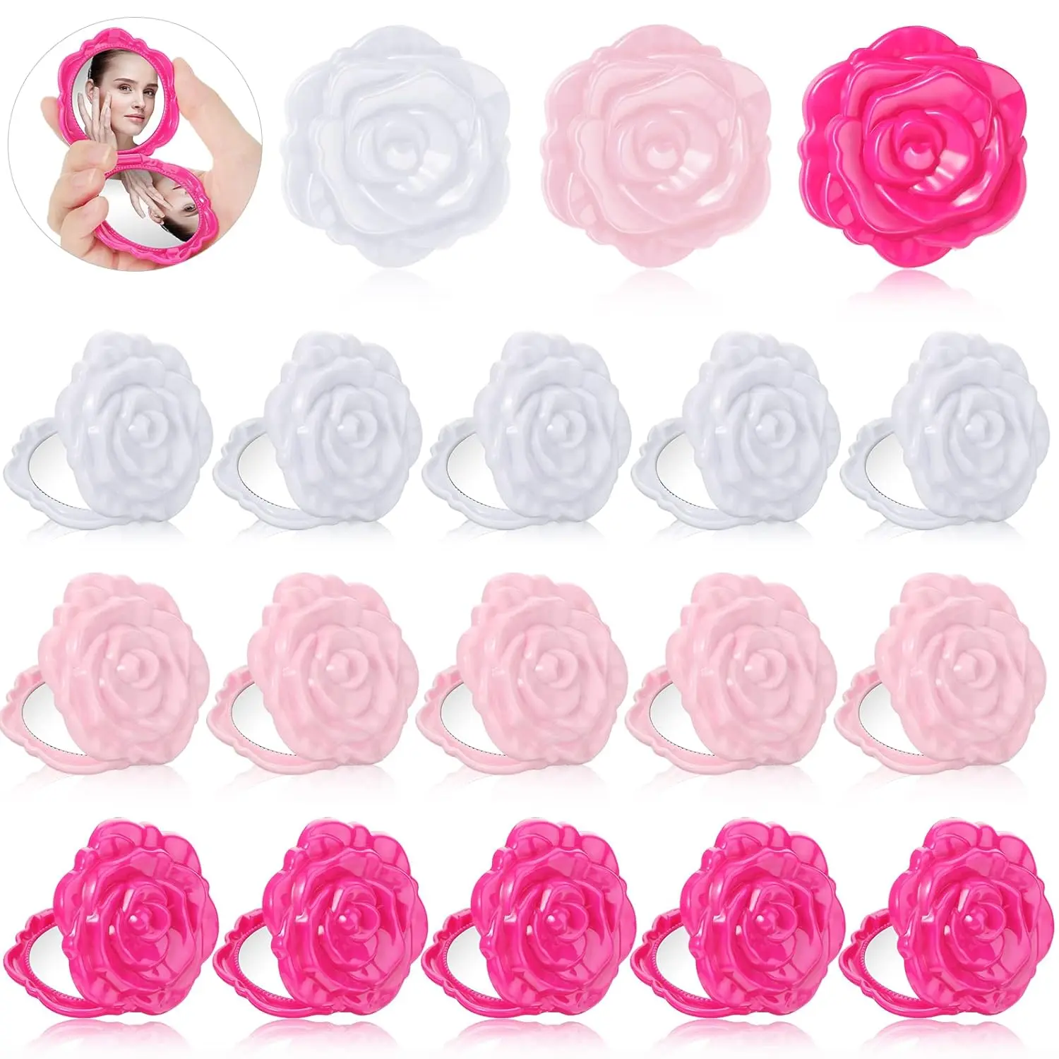 Compact Mirrors 30 Count Bulk  Rose Bridal Wedding Shower Party Favors Flower Makeup Handheld Pocket Foldable Guest Supplies