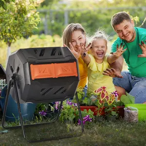 Dual Chamber Rotating Compost Bin 43 Gallon Outdoor Tumbling Composter