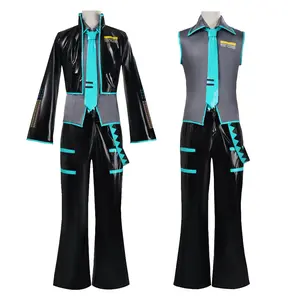 Men‘s MIKUOO Cosplay Costume Black Patent Leather Uniform Full Set with Vest and Tie