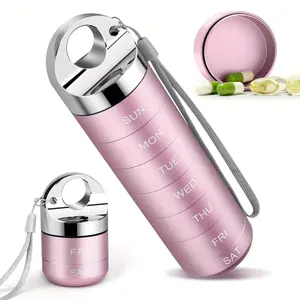 Portable Aluminum Pill Box, 7-Day Large Metal Travel Organizer for Vitamins, Fish Oil, Probiotics, & Supplements, Daily Medicine Holder