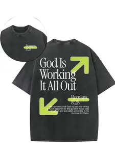 Men & Women Religious Graphic T-Shirt, 100% Cotton Vintage Washed Style, Romans 8:28 Scripture Print, Casual Round Neck Top for Festivals & Gifting