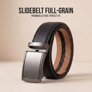 Male Black Full Grain Leather Belt, Casual Dress Belt