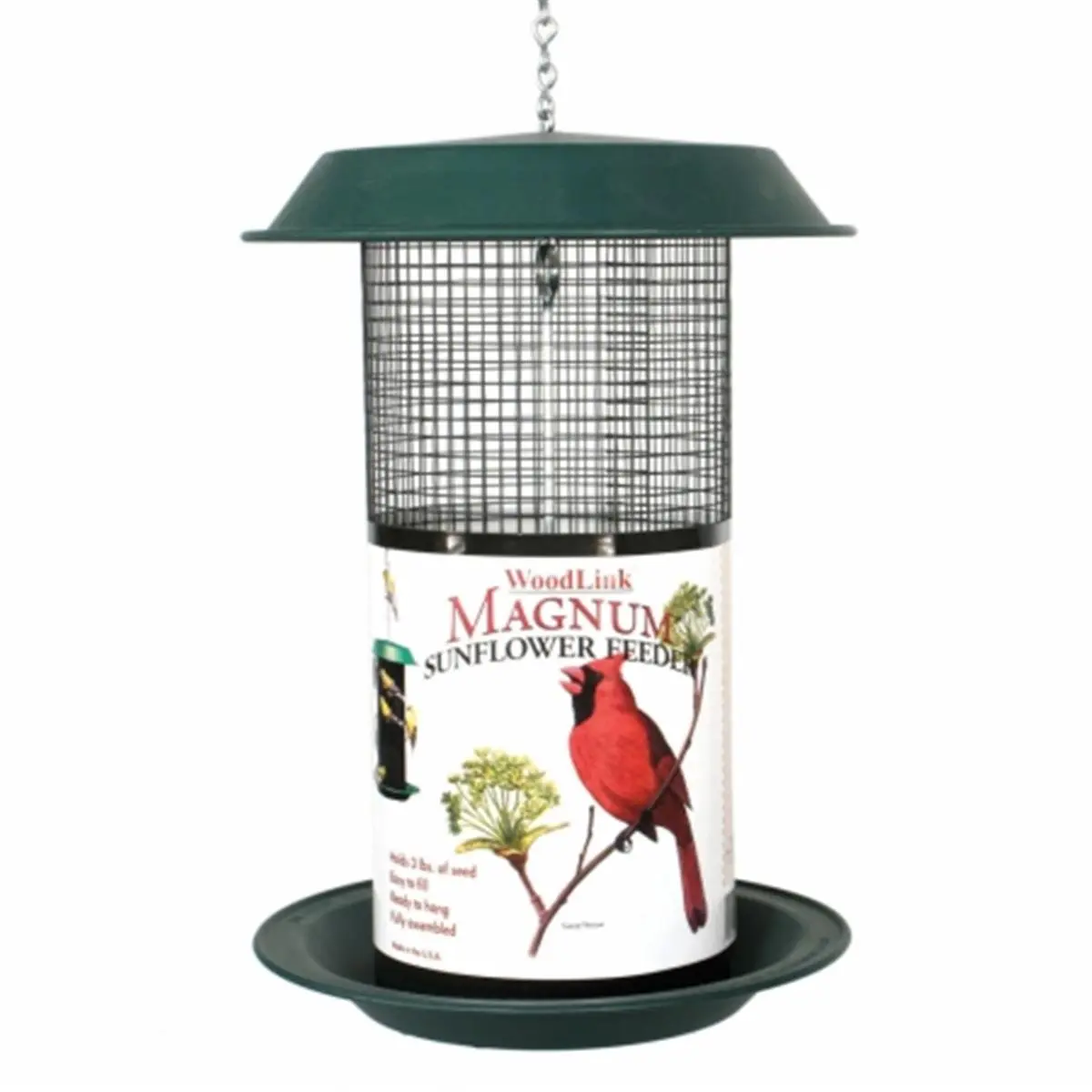 Woodlink Magnum 4qt Sunflower Bird Feeder for Backyard Birds, 5lb Seed Capacity, 8.5in Deep Design, 12.5in High, Seed Tray with Drain Holes, Powder-Coated Finish, Original 'Pie Pan'-Shaped Top & Lid