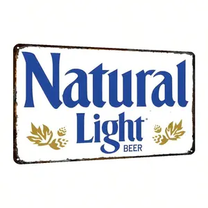 Natural Light Beer Retro Style 8x12 Inch Aluminum Sign for Beer Enthusiasts Unique Tin Sign with Vintage Tools Sports and Beer Themes Men's Gift Set Ideal for Garage Man Cave Home Game Room