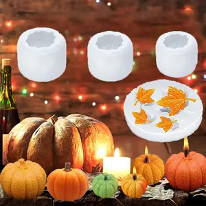 4 Pack Pumpkin Candle Molds with Leaf Mold, Set of Large + Medium + Small 3D Pumpkin Silicone Molds for Candles Wax Soap Epoxy Resin Casting Thanksgiving Halloween DIY Art Gifts Home Decor