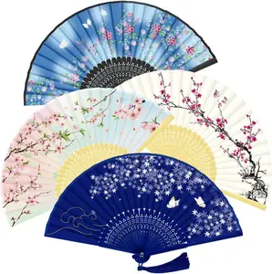 Folding Fan - 4 PCS Chinese Fan, Hand Fans for Women Foldable, Silk Bamboo Hand Held Fan, Hollowed Fringe Hand Fan Foldable, Paper Fans for Home, Dancing, Party, Wedding Decoration