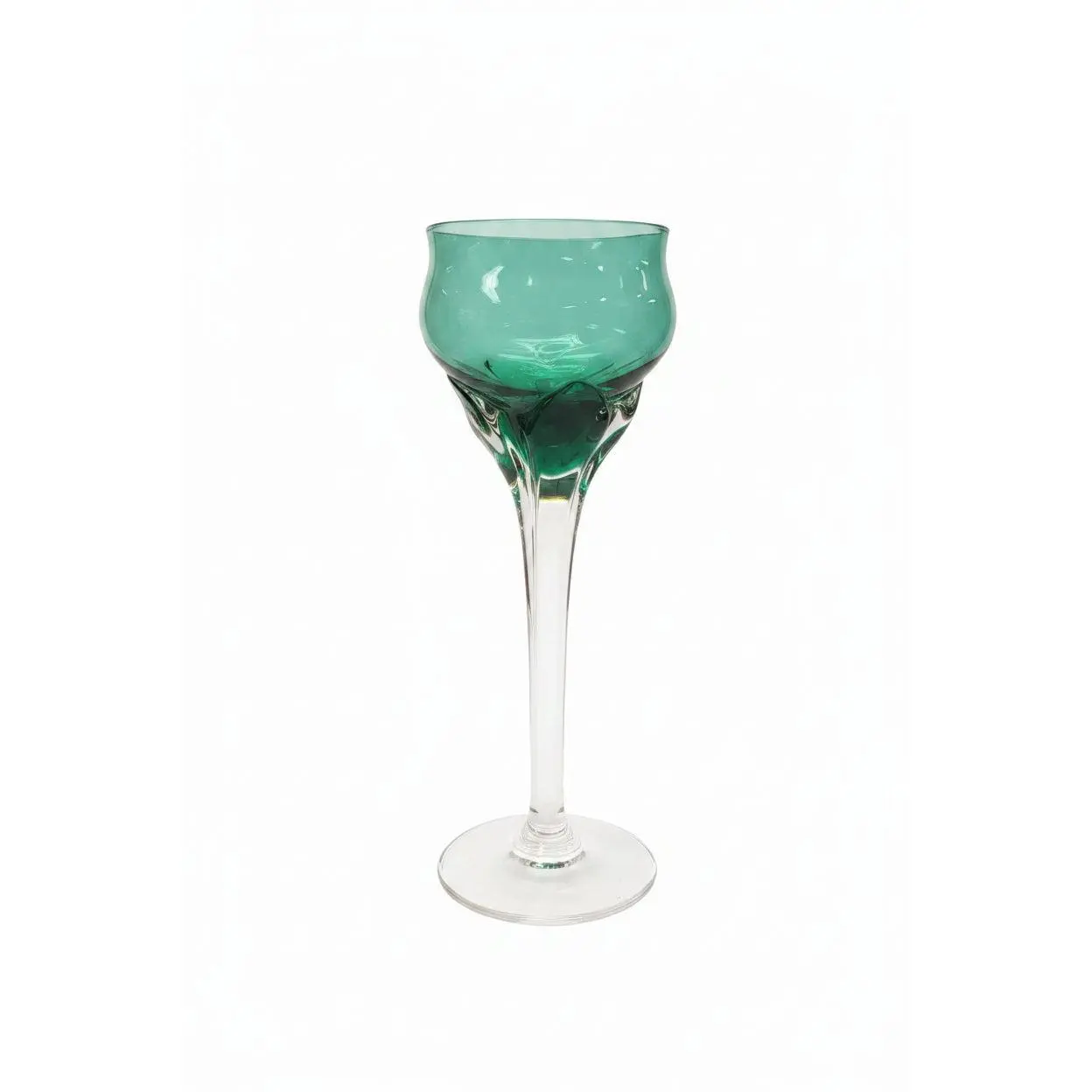 Vintage Empoli Emerald Green Tulip Cordial Glass | Mid-Century Modern Italian Art Glass Aperitif Stemware | 6" Hand-Blown Cocktail Glass