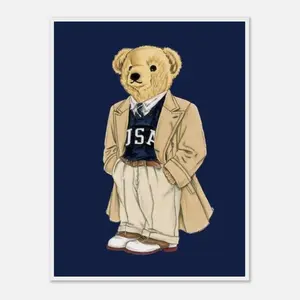 [Sale off up to 65%][Free Ship][No Frame] RL Polo Bear Wall Art, Preppy Print Poster, Vintage Teddy Bear Luxury Home Decor, Old Money Wall Decor