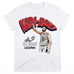 [MADE IN US] UConn Huskies Alex Karaban T-Shirt - Kara-Bang Comic Art Signature Graphic - Fun Streetwear for College Basketball Fans