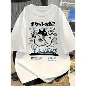 Men's & Women's Anime T-Shirt - Cute Kawaii Tuxedo Cat & Dual Match Manga Print, Y2K Kawaii Streetwear Short Sleeve Round Neck Tee, 95% Polyester/5% Spandex Stretch Fit for, Harajuku Style Casual Summer Outfits