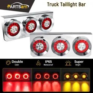 Partsam 2Pcs 54 LED Truck Trailer Tail Lights Bar with Chrome Iron Bracket Base Waterproof 24V 4 Inch Round Led Trailer Tail Lights Bar Stop Turn Signal Running Parking Lights Lamps RV Camper