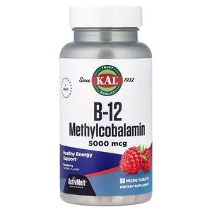 KAL B-12 Methylcobalamin, Raspberry, 5,000 mcg, 90 Micro Tablets