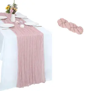 Cheesecloth Table Runner 10FT Boho Cheese Cloths Gauze Fabric Table Runners 35*120 Inch Rustic Sheer For Wedding Birthday Party Baby Shower Decorations-5 Packs/Dusty Blue
