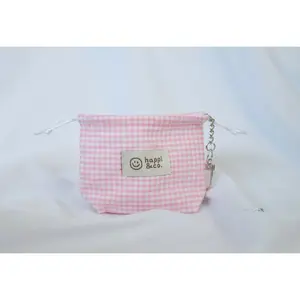 happi & co. mini pink gingham drawstring pouch keychain
