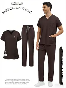 Unisex Solid Color Short Sleeve Scrubs Set Comfortable Workwear for Doctors & Nurses