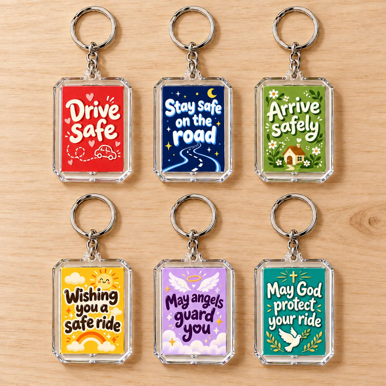 Drive Safe Acrylic Keychain, Safe Travels Keyring, Inspirational Car Key Chain, Guardian Angel and God Protection Designs, Gift for New Drivers, Boyfriend, Girlfriend and Family