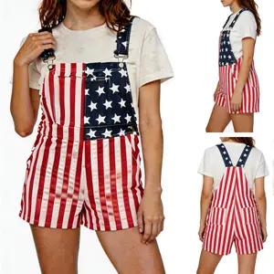 Men's and Women's American Flag Denim Overalls Stretch Shorts, Patriotic, Merica Menswear Suits Sleeveless
