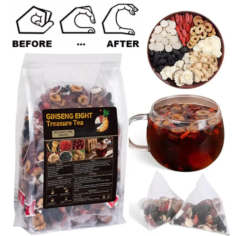 Kidney Tea Formula Ginseng Five Treasure Tea Combination Scented Tea Eight Treasure Tea Red Date Wolfberry Tea Men's Tea Health Tea Mulberry Herbal Formula Health Tea 30bags Organic