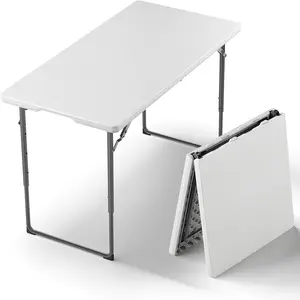 Folding Table, 4FT Foldable Picnic Table with Adjustable Height, Heavy Duty Fold-in-Half Portable Table for Weddings, Camping, RV Travel, Parties, BBQs, and Indoor Use, Easy to Fold and Store