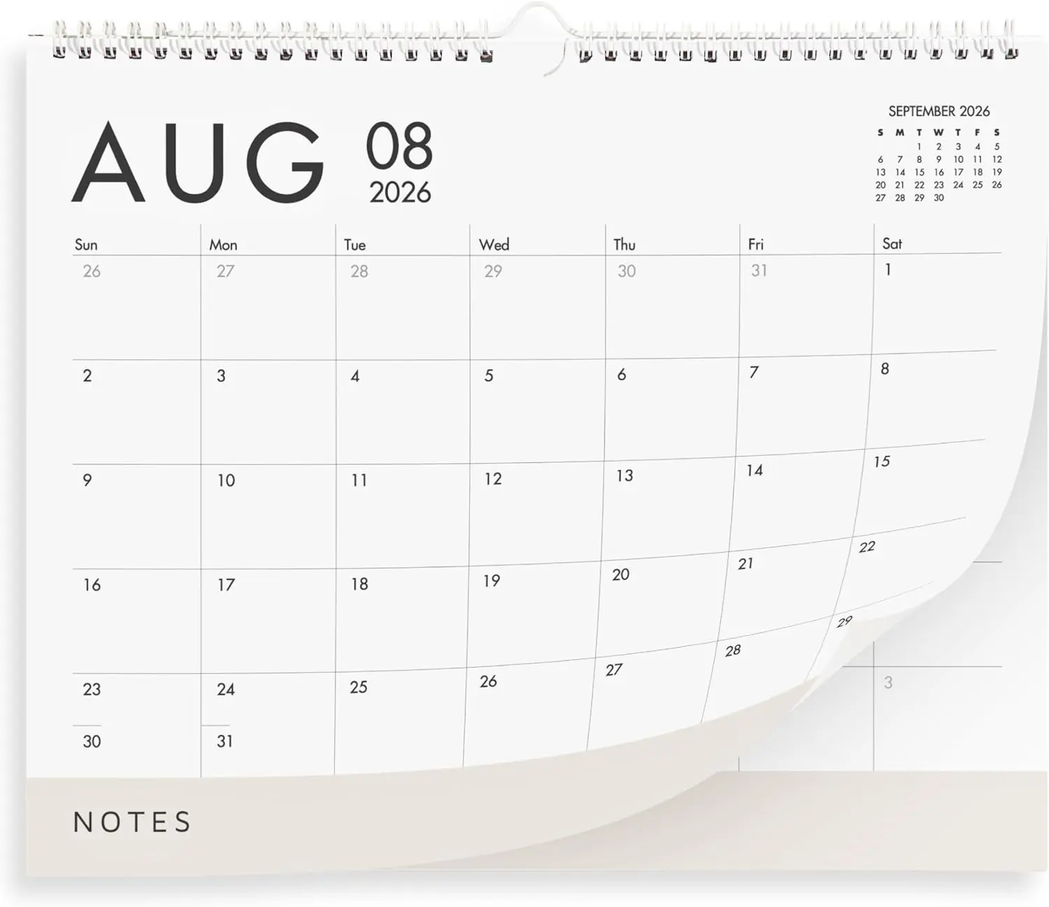 Horizontal Wall Calendar 26-27, 18-Month Hanging Calendar Jan 2026-Jun 2027 | 13.5" x 11" Monthly Calendar for Wall, 18 Months Spiral Twin-Wire Binding Wall Calendar, Large Writing Blocks with Holidays