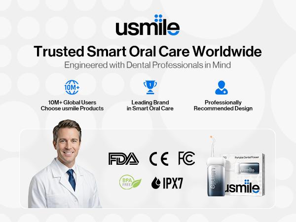 usmile C10 Portable Oral Irrigator, Cordless Water Flosser, 3 Tips, 4 Modes, Travel-Ready, Easy to Use, 95-Day Battery, IPX7 Waterproof