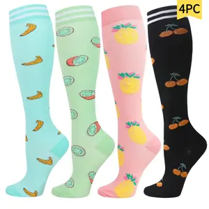 4 Pairs Printed Compression Socks for Women & Men, Fashionable  Knee-High Socks for Walking, All Seasons,Unisex, Support Sock