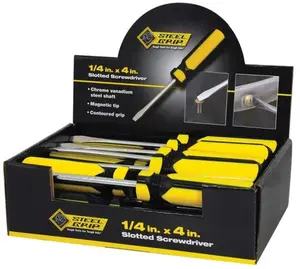 212 MAIN Slotted Type Screwdriver, Steel Grip 2265353, 0.25x4 in, Magnetic Tip, Counter Top Display, Pack of 24