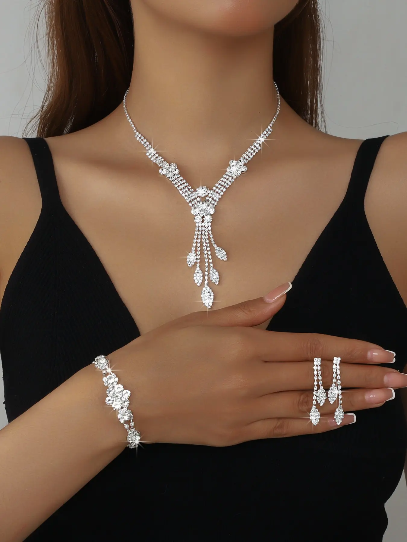 Fashion New Elegant Flower Fringe Leaf Necklace Bracelet Earrings Set, Trendy Jewelry Set, Daily Party Jewelry, Stylish Accessories for Women