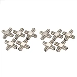 10-Pack 4-Way F-Type Coax Cable Splitter Combiner Female to 4 Female for Video VCR Antenna TV Cable Satellite,Silver