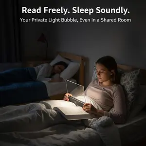 Smart LED Reading Light & Book Light, Rechargeable Clear Flat Reading Light with Timer, Transparent Eye-Caring Study Lamp, Ultra-thin Wireless Night Reader Design