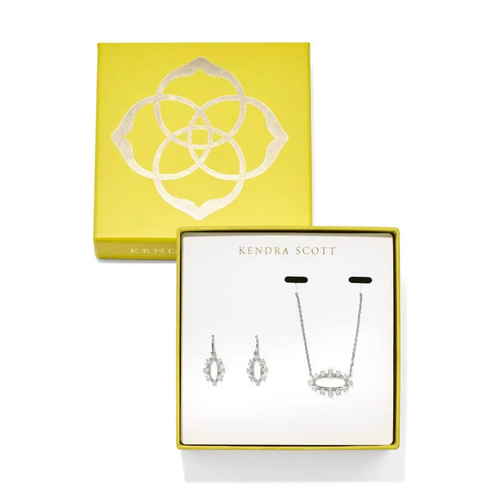 Kendra Scott Crystal Framed Eva Pendant and Emma Huggie Earring Set
