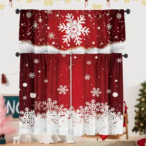 Christmas Curtain Valances Set 52x18 & 36x26 inch Dreamy Red Snowflake Valance Holiday Inspired Decor for Winter Homes/Kitchen/Bedroom