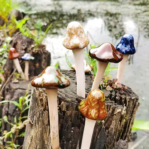 8 count Ceramic Mushroom Statue Garden Pot Decoration Mushroom Figurine Indoor and Outdoor Flowerpot Decoration Lawn Tree Ornaments Pottery Accessories