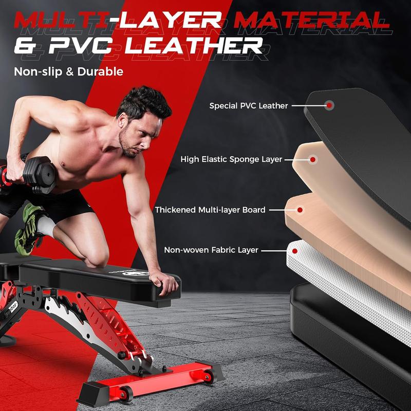 Pooboo Weight Bench, Adjustable Workout Bench for Home, 1500LBS Weight Capacity Heavy Duty Strength Training Bench, Flat/Incline/Decline Positions for Full Body Workout