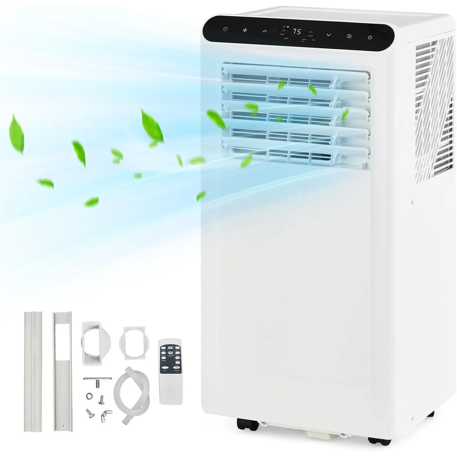White 8000 BTU Portable Air Conditioner - Multi-Function 4-in-1 AC Unit with Cooling, Dehumidifier, Fan, Sleep Mode, Timer, LED Display, Quiet Operation, Remote Control, Window Kit, Cools Up to 350 Sq.ft for Bedrooms, Multi Function Airconditioner