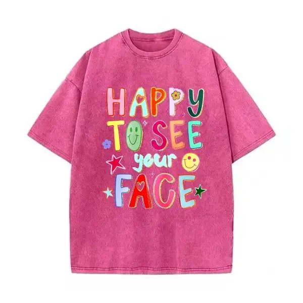 Happy To See Your Face Teacher T-Shirt Hand Drawn Colorful Doodle Stars Messy Teacher Shirt Trendy Back To School Outfit First Day Of School Appreciation Gift For Teachers Educators