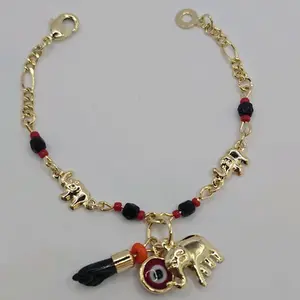 bracelet smal size for adults with red eye and elephant Gold-plated  7"inches figaro fashion style adult  small