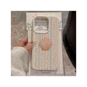 1pc TPU Material Elegant Pink Seashell & Striped Pattern Phone Case Compatible With IPhone Waterproof Shockproof Anti-Fall Scratch Resistant