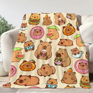 Capybara Flannel Throw Blanket 40x50in, Soft Plush Cute Kawaii Animal Blanket for Kids Boys Girls Teens, Cozy Capybara Birthday Gift, Room Couch Sofa Home Decor