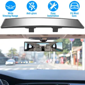 Rear View Mirror, Chrome Anti-glare Panoramic Rear Mirrors Universal 11 Inch Convex Car Interior Clip on Extra Big Wide Angle Rearview Mirror Extender to Reduce Blind Spot for Car SUV Trucks