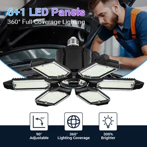 Qawtor Deformable LED Garage Light Bright Shop Ceiling Bulb Lamps E26 Barn Warehouse Garage Foldable 6+1 LED Panel Work Light Super Bright Illumination Easy Installation , Summervibes, Fathersdaygift