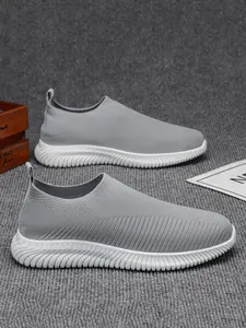 Men's One-Step Slip-On Lazy Shoes, Sporty Casual Sneakers, Textile Upper PVC Durable Sole, Skateboard Shoes, Home Office Outdoor Running