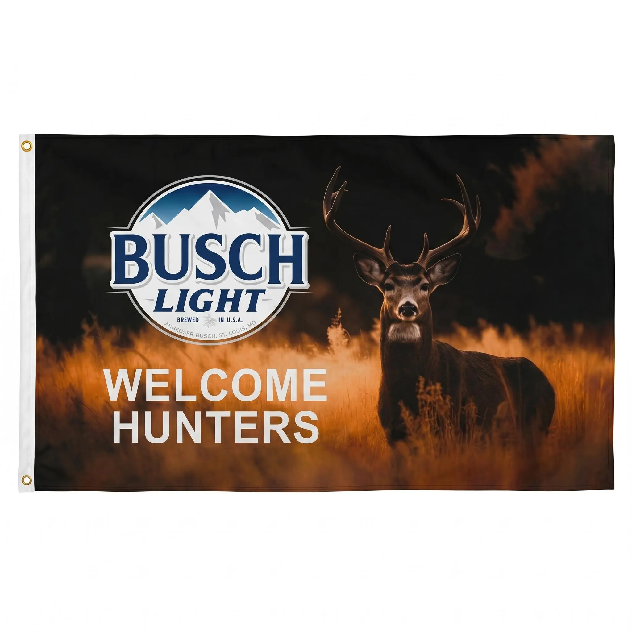 Busch Light Beer Welcome Hunters Deer Animal Hunting Season 3x5 Ft Flag Banner  - Wall Flag - Room Banner - Dorm Decor - Man Cave - Funny Flag - Frat Flag - College Flag - Wall Tapestry - Garage Banner - Room Flag
