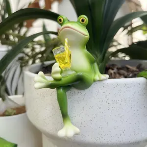 Drinking Frog Figurine Office Desktop Garden Pot Landscape Decorative Ornament, Unique Desk Decoration, Cute Animal Statue, Garden Gnome Statue