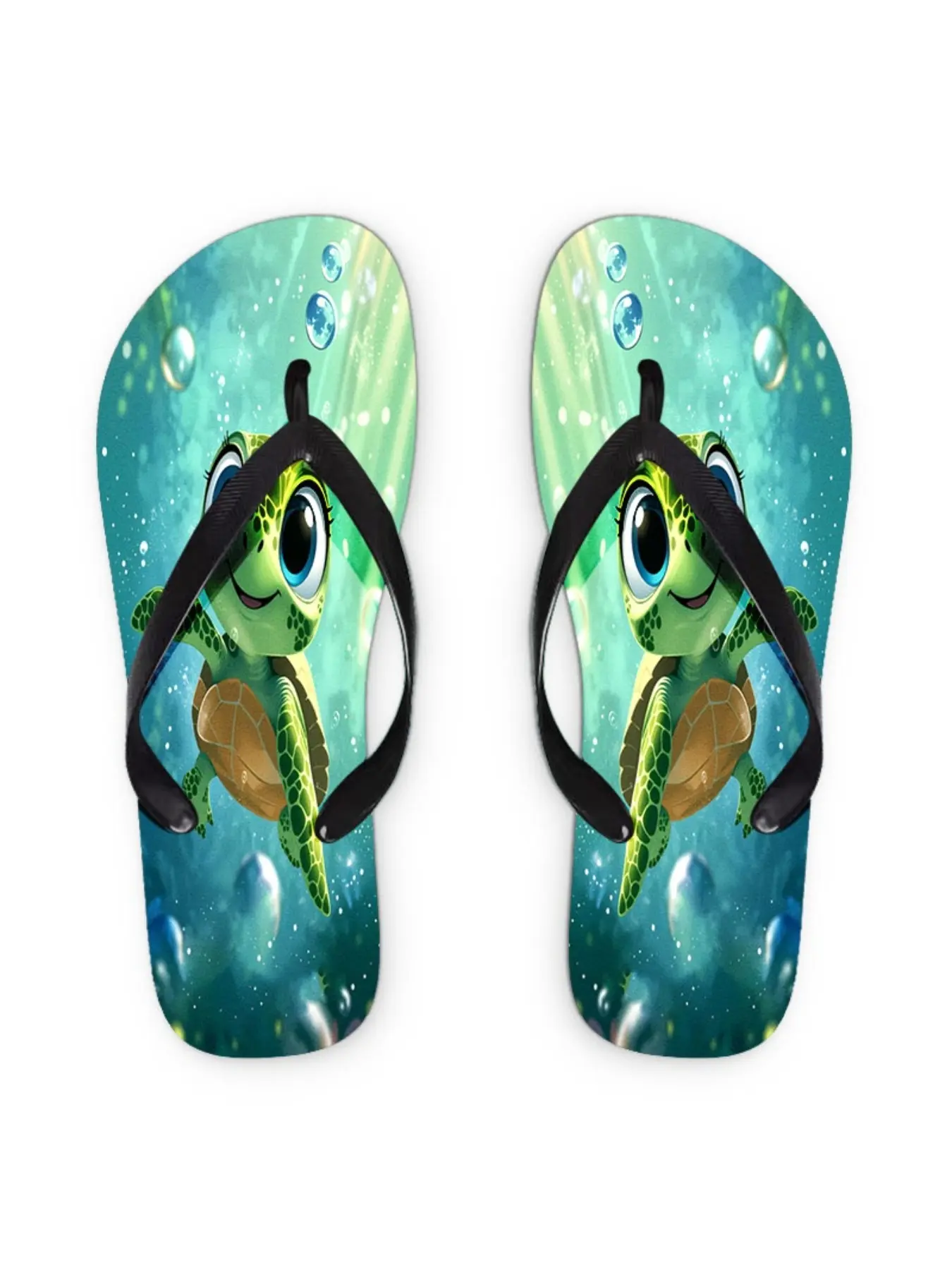 Ladies' Summer Flip Flops Featuring an Adorable Sea Turtle Pattern, Available in Various Colors And Sizes. They Are Both Comfortable And Fashionable, Ideal for Beach Outings And Everyday Wear, Bringing a Joyful Underwater Theme to Casual Outfits.
