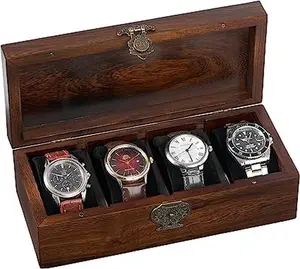 Bimoha 4 Slot Wooden Watch Box for Men - Personalized Storage Box with 4 Slots for Watches, Watch Display Case with Removable Pillows, Gift for Loved Ones, Jewelry Box, Gift Idea (Style 1)