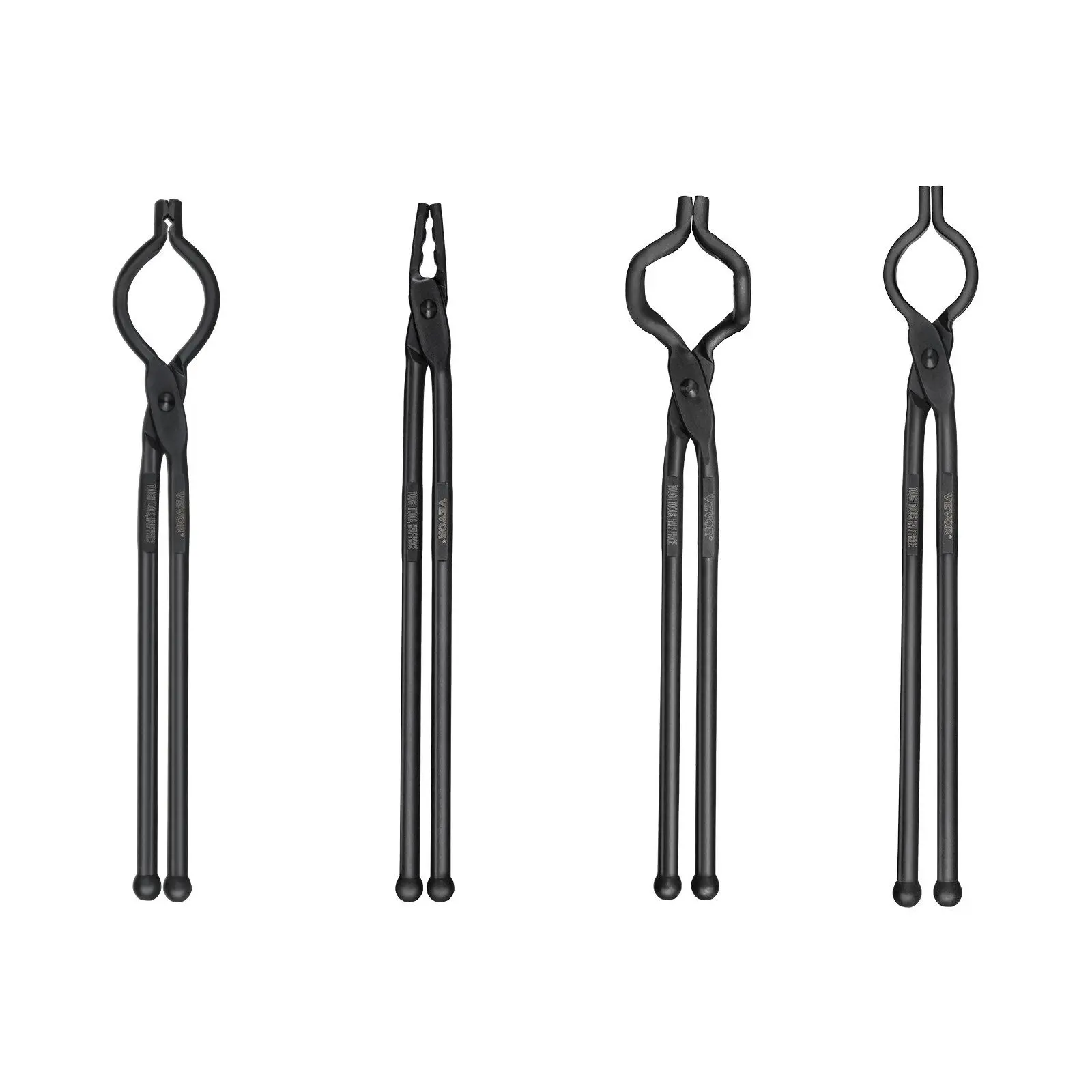 VEVOR Blacksmith Tongs, 18' 4 PCS, V-Bit Bolt Tongs, Wolf Jaw Tongs, Z V-Bit Tongs and Gripping Tongs, Carbon Steel Forge Tongs with A3 Steel Rivets, for Beginner and Seasoned Blacksmiths, Bladesmiths