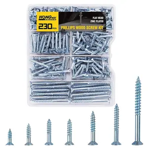 230pcs Wood Screws Assortment Kit, Flat Head Wood Screws Set, Zinc Plated Steel, Self Tapping Screws, Drywall Screws Assortment, Assorted Wood Screws, Assorted Screws(7 Sizes)